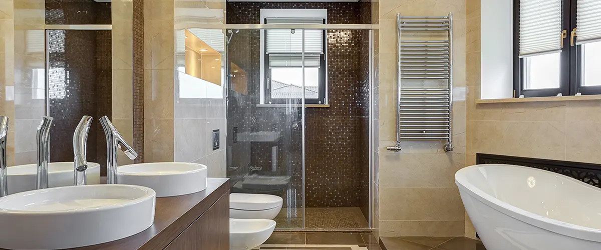 shower-with-big-window-and-brown-tile