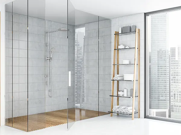white-bathroom-design-with-wood-shelves