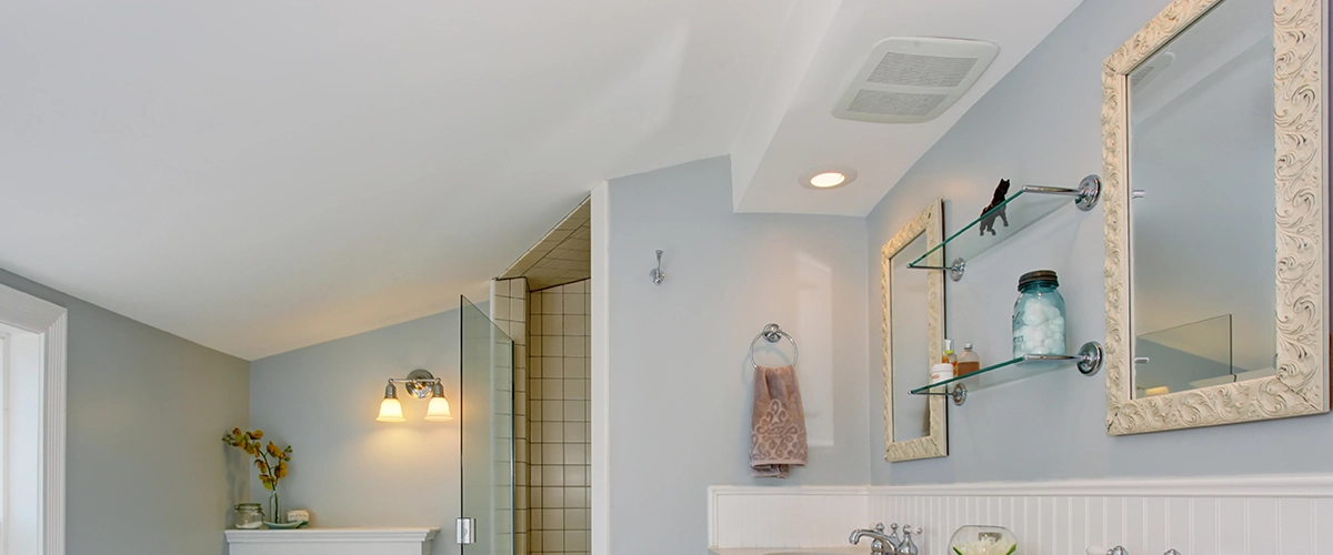 ceiling fan in modern bathroom