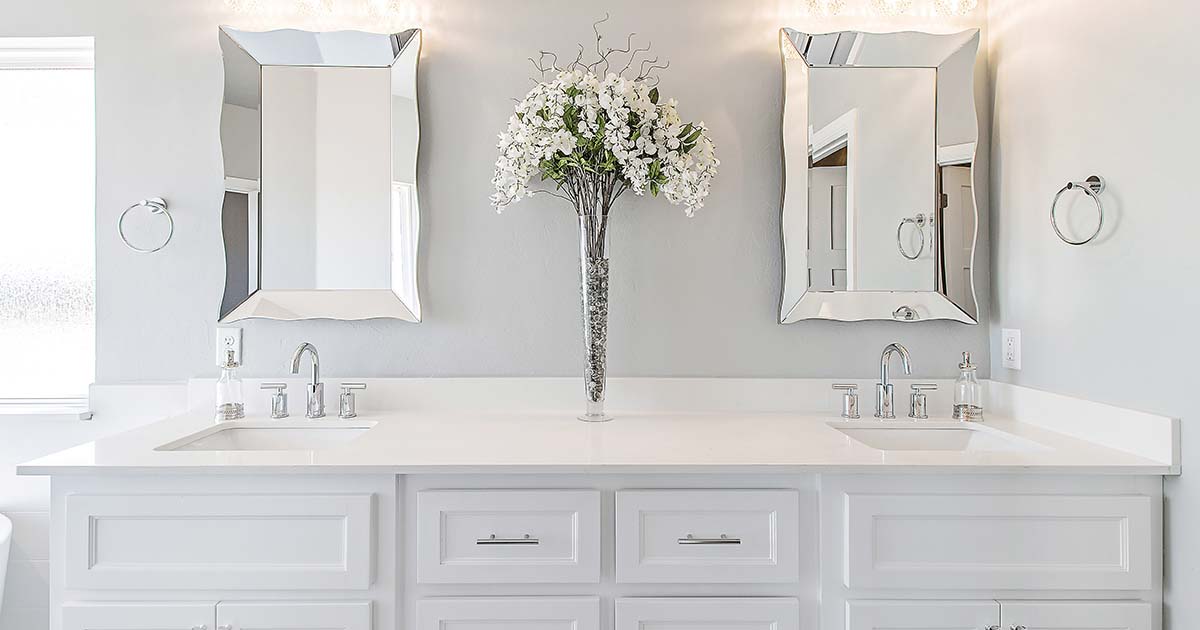 white vanity and double mirror for bathroom
