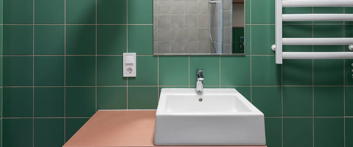 green tile and square sink
