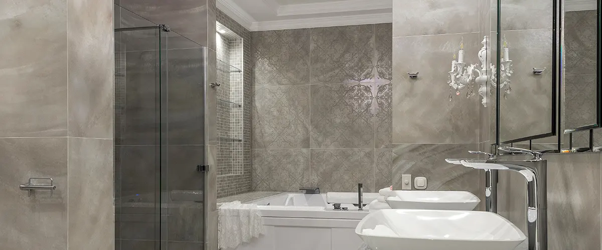 gray and white tile bathroom