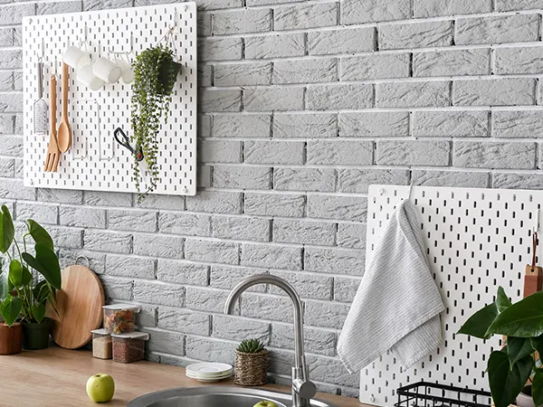 gray tile backsplash