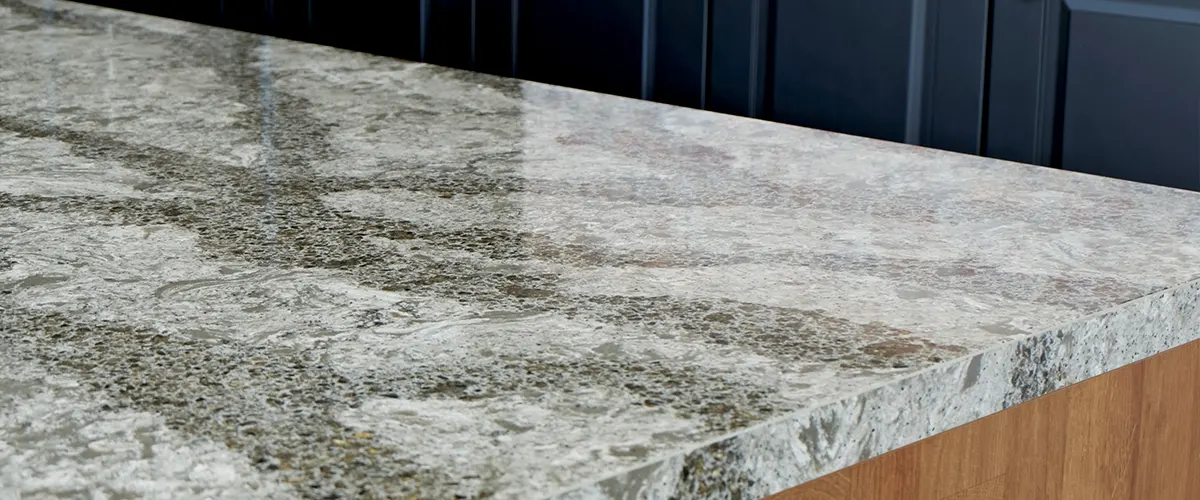 A quartz countertop material in a kitchen