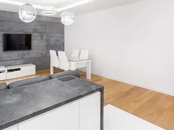 Contrast with wood floor and concrete tops