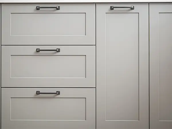 Gray cabinets with silver pulls