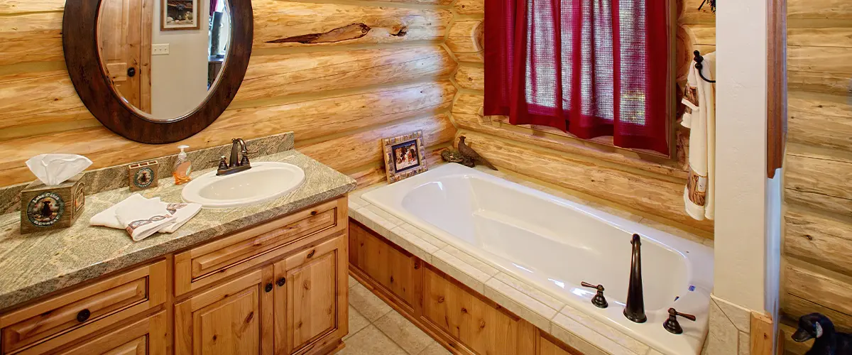 A rustic cabin bathroom style