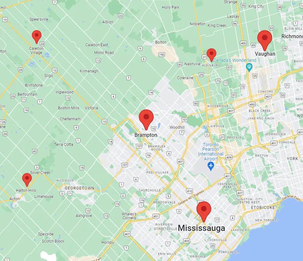Ace Bath's service areas in the Greater Toronto Area