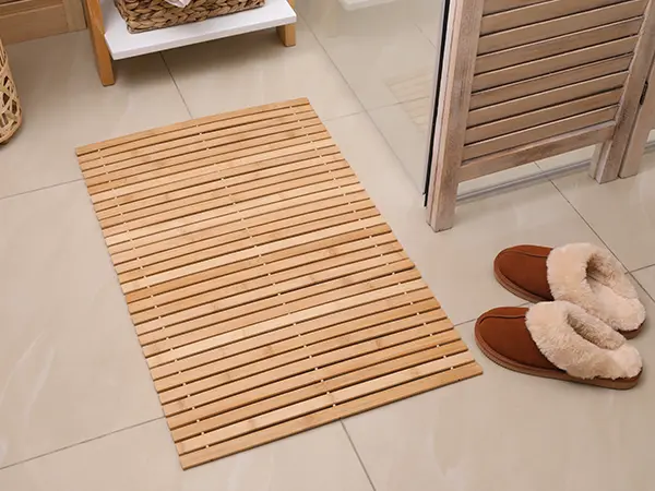 Tile bathroom flooring with mat